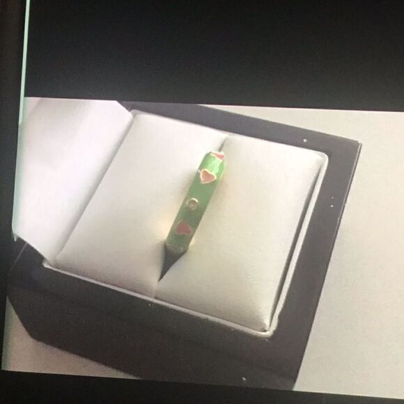 Lime Sorbet & Enamel Hearts Stack Band Ring Sz 10 - Picture 6 of 7